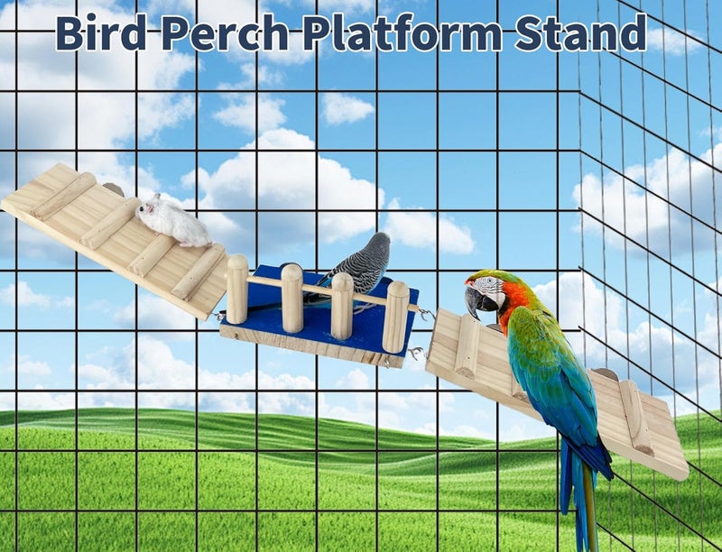 FlidRunest Bird Toy, Parrot Perch Platform with Swing and Ladder, Bird Perch Paw Grinding Rough-surfaced, Wooden Climbing Exercise Stands for Parakeet, Parrot, Lovebird, Cockatiel, Hamster - Image 3